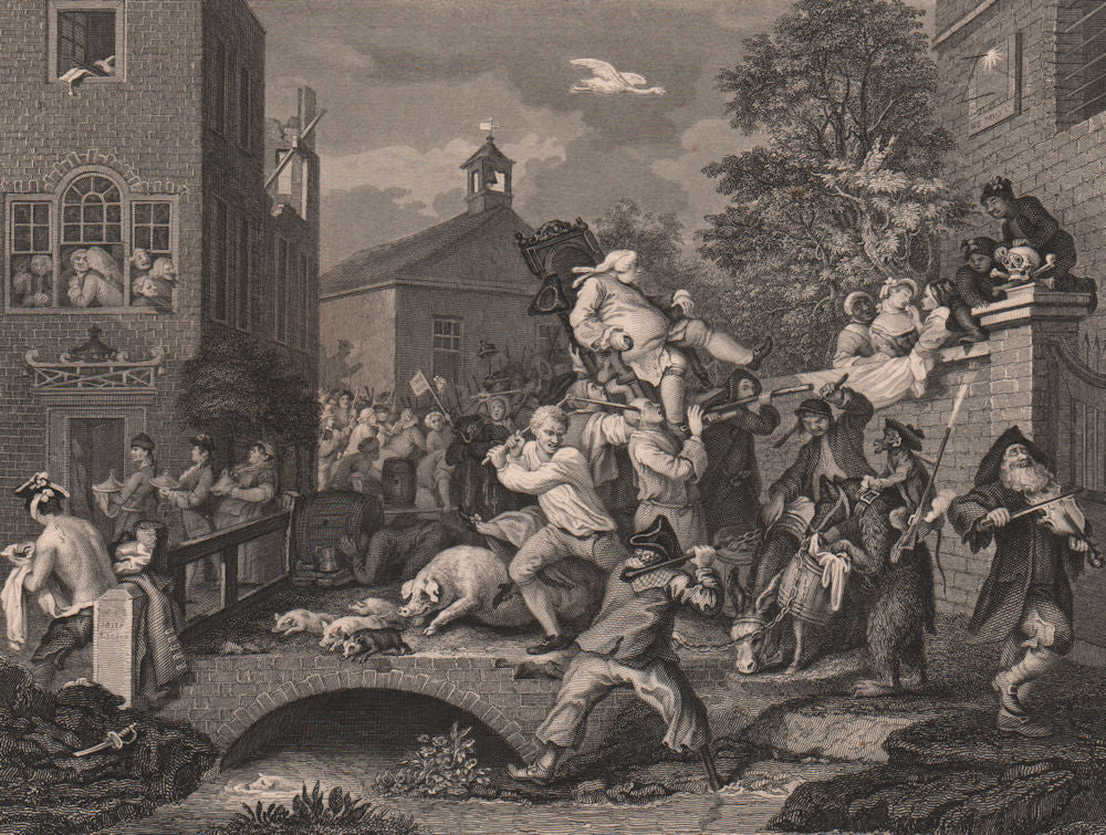 THE ELECTION. 'Chairing the member'. Plate 4. After William HOGARTH 1833 print